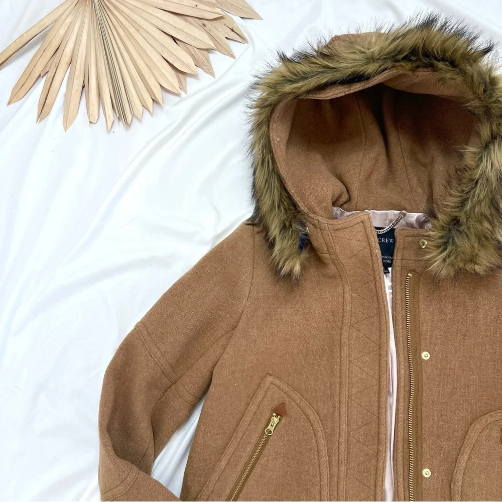 J. Crew Chateau Parka Italian Stadium Cloth Nello Gori Wool Faux Fur Jacket Coat - Picture 3 of 8